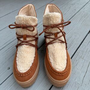 Hush Puppies Chukka Ankle Winter Boots Rust Shearling Fur Lace Up Platform